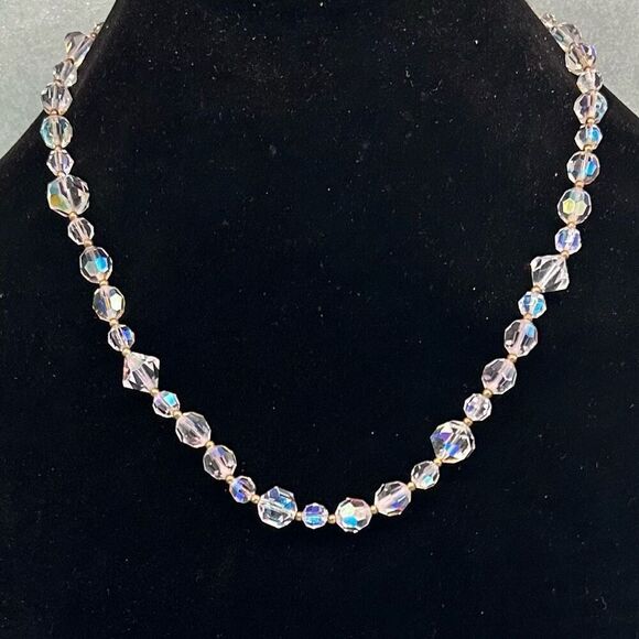 Vintage Aurora Borealis Ascending Faceted Crystal Multi Beads Necklace - Picture 1 of 5
